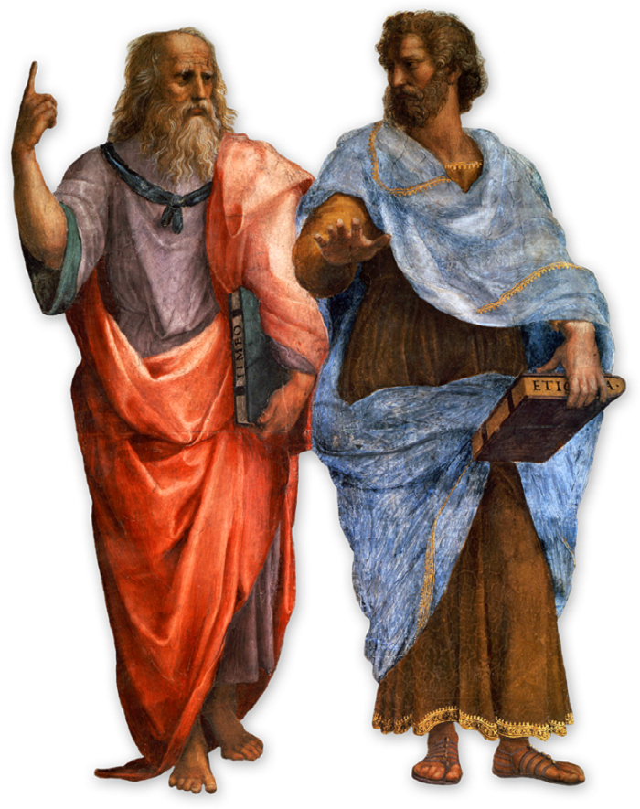 Platon ja Aristotels (Rafaelin maalauksesta Ateenan Koulu). 