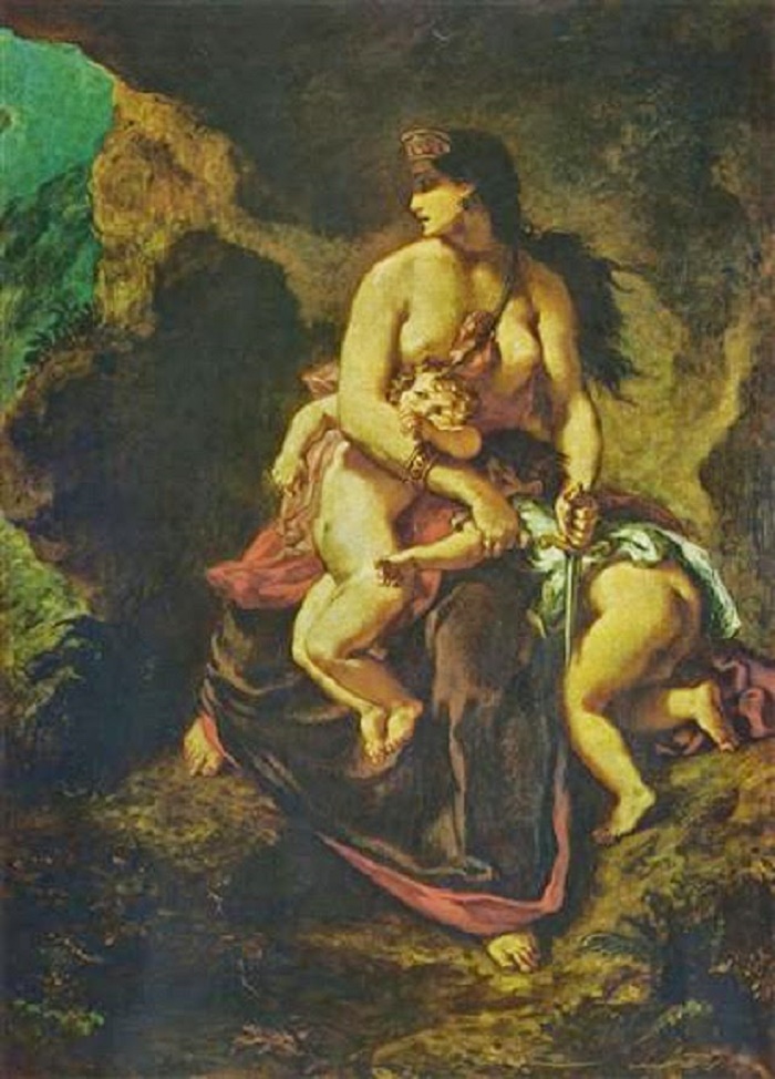 Roomalaiset omaksuivat kreikkalaisilta monia tapoja mm. epätoivottujen lasten surmaamisen. Kreikkalaisessa tarussa kuninkaantytär Medeia surmaa epätoivoissaan kaksi lastaan. Eugene Delacroixin maalaus vuodelta 1838.