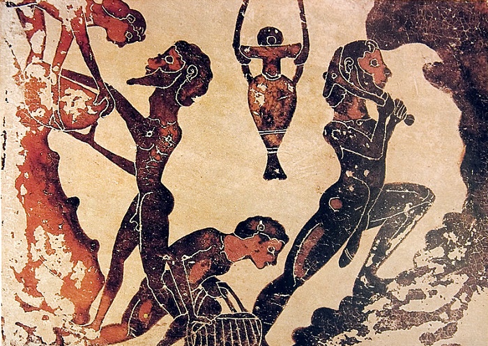 Orjia työskentelemässä Lauriumin kaivoksessa. Kuva: Wikipedia.