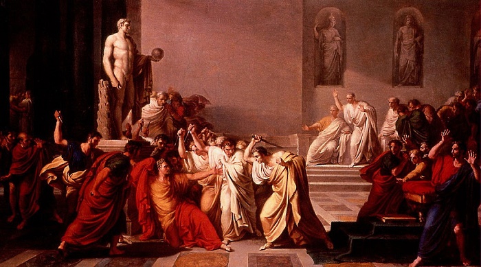 Caesarin murha. Vincenzo Camuccinin maalaus vuodelta1798.