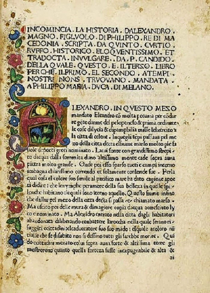 Inkunaabeli (Inkunaabeli (lat. incunabulum) eli kehtopainate on kirja tai sivu, joka on painettu, ei käsin kirjoitettu, kirjapainotaidon alkuvaiheessa Euroopassa ennen vuotta 1501) Curtiuksen Historiae Alexandri Magni Macedoniksen italiankielisestä käännöksestä.